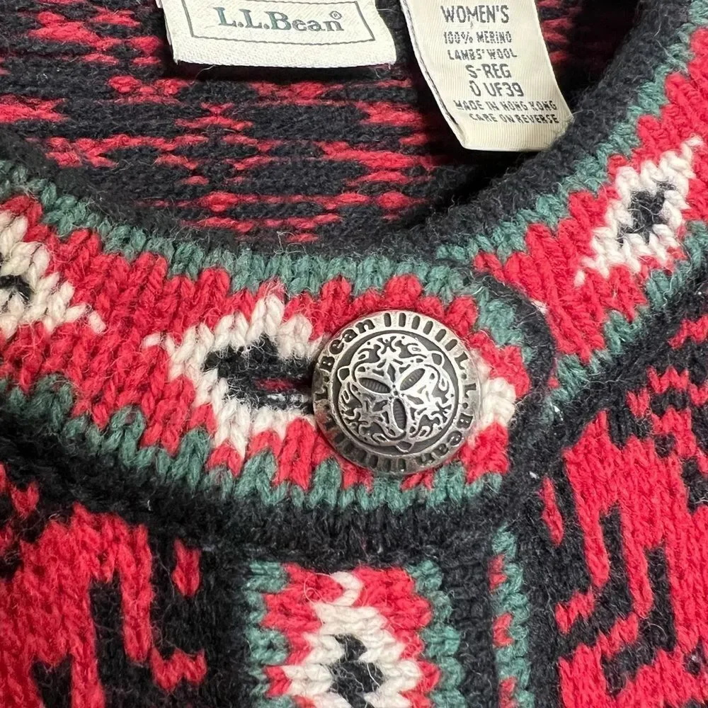 Vintage L.L Bean Wool Icelandic Red Cardigan Sweater Size S
